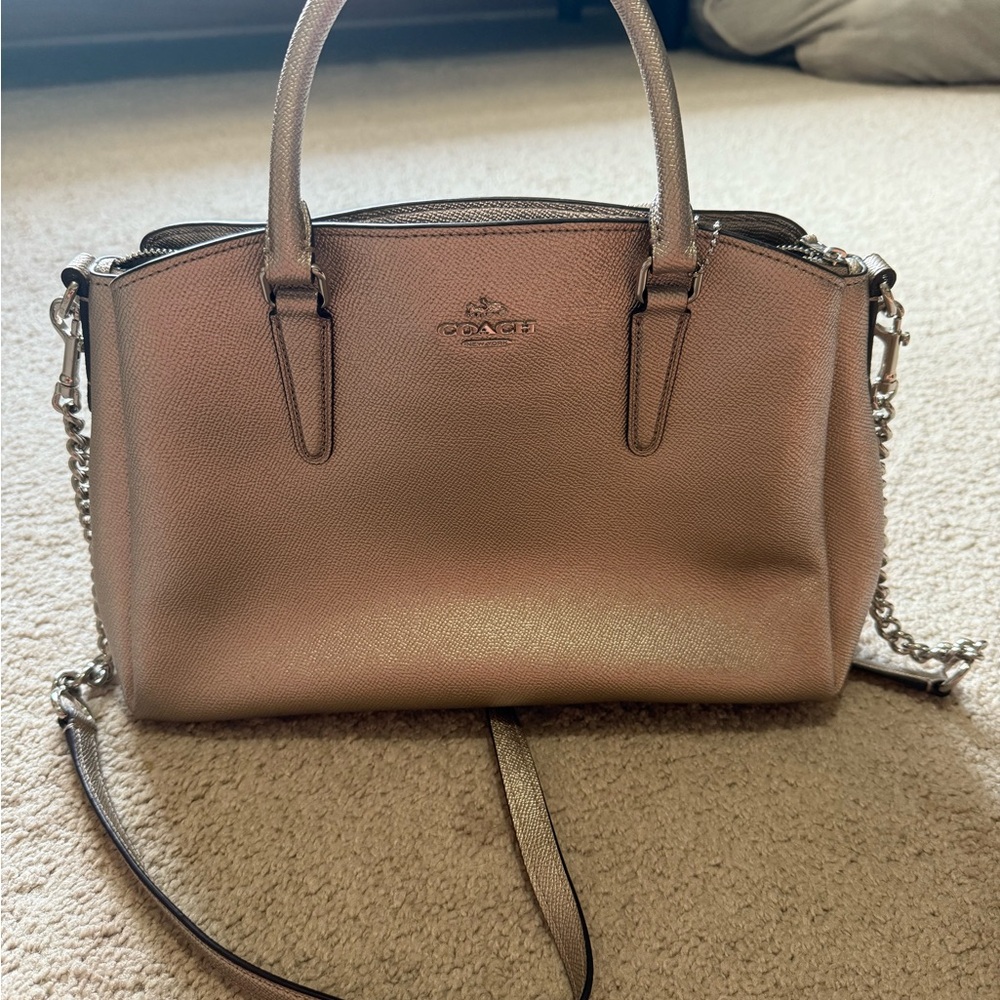 Coach Silver Satchel with Dual Handles and Detachable Strap